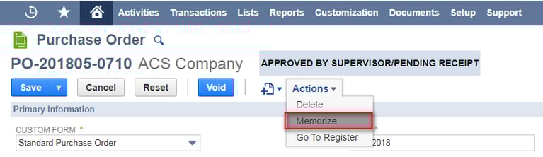 Memorize Transactions For Recurring Bills